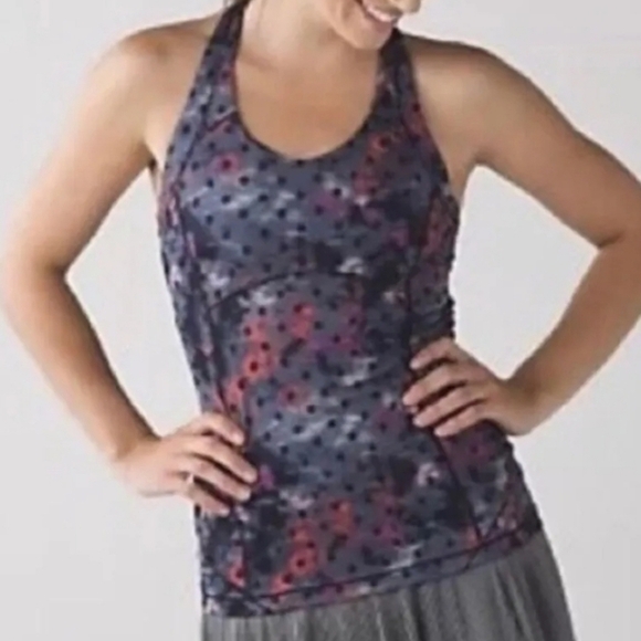 Lululemon Kanto Catch Me Windy Blooms Regal Plum Dot Racerback Top - Size 8 - Picture 1 of 10